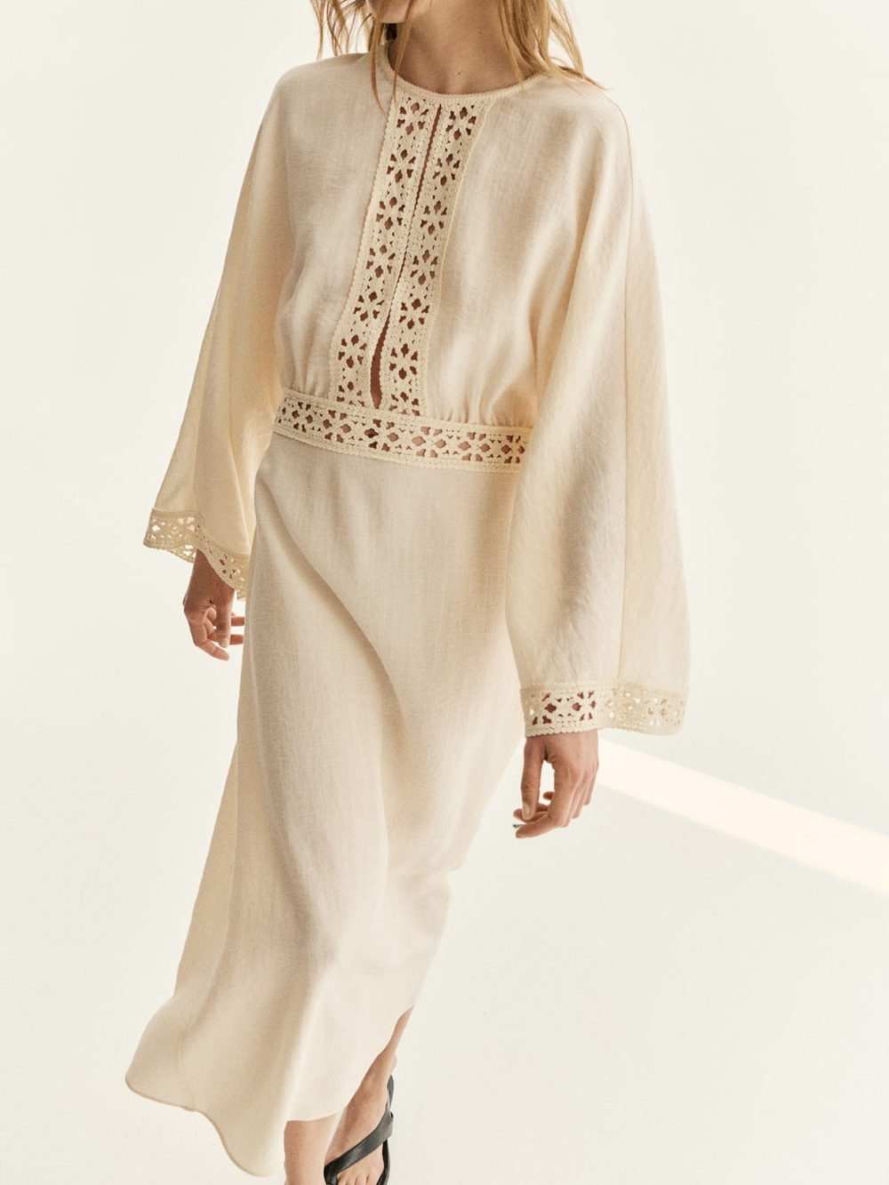 H&M Cream Crochet-Trim Maxi Dress